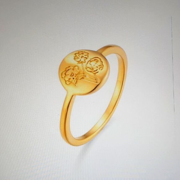 New 18K Gold Plated 925 Sterling Silver Handmade Flower Signet Minimalistic Ring - Picture 3 of 3